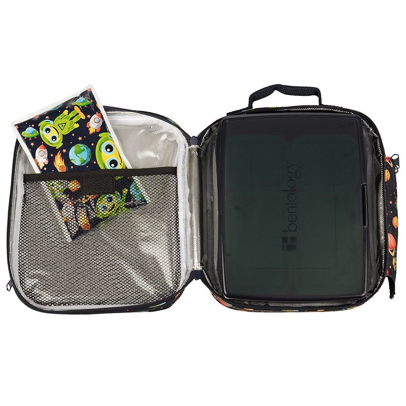 Bentology Lunch Bag and Box Set for Boys, 9 Pieces Total - Kids Insulated Lunchbox Tote, Bento Box, 5 Containers and Ice Pack - Alien - Image 4